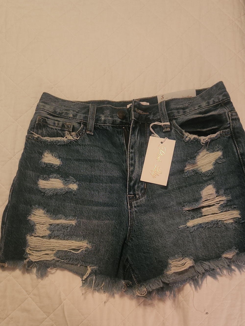 Pink Lily Distressed Dark Wash Denim Shorts